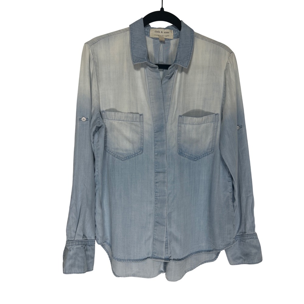Cloth & Stone Split Back Ombre Dip Dye Blue Button Down Shirt Size Medium EUC